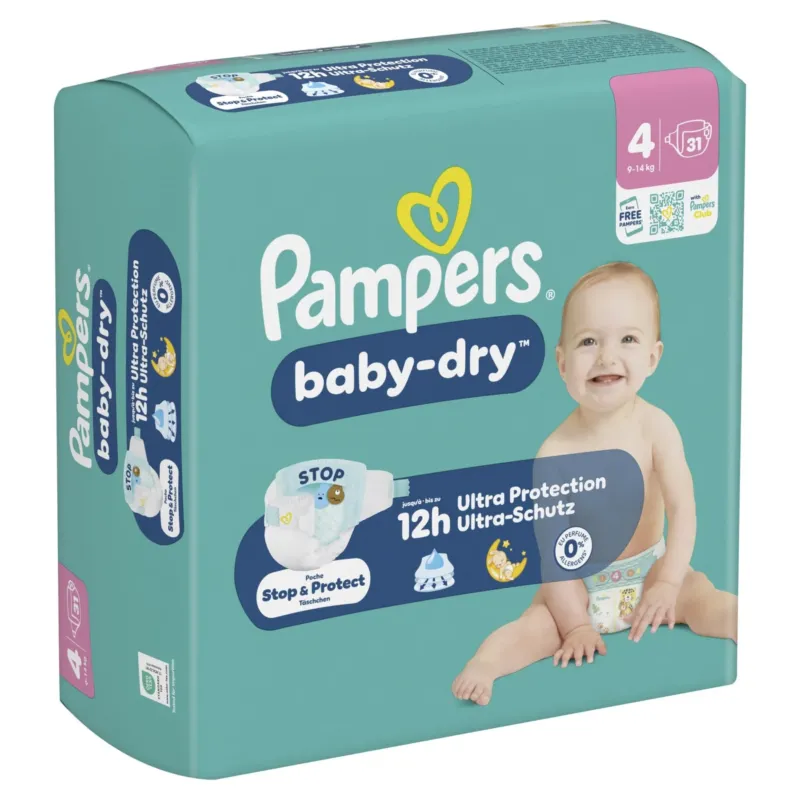 Pampers Baby Dry 4 Maxi Windeln, 9-14 kg 1 Single Packung = 31 Windeln