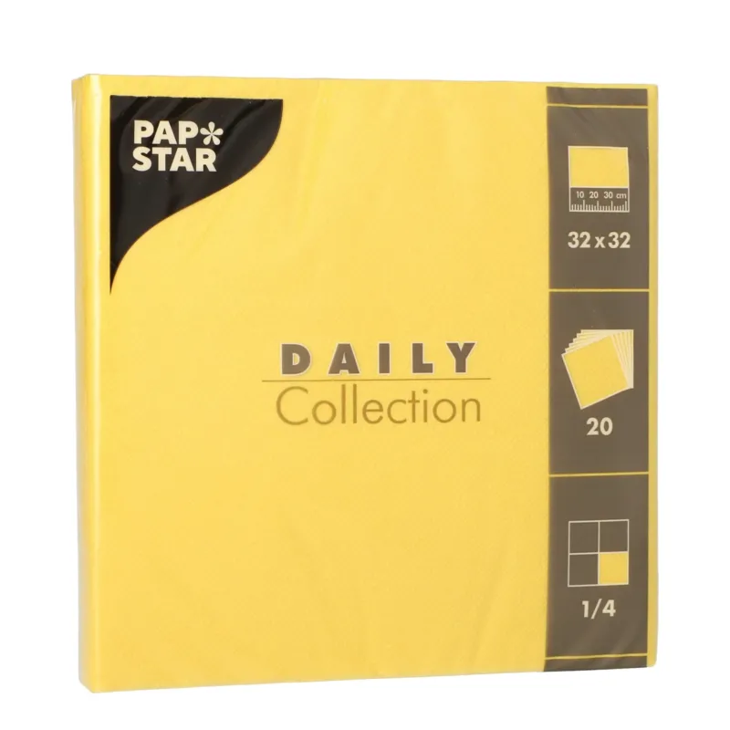 Papstar DAILY Collection Servietten, 32x32 cm, 1/4 Falz, gelb 1 Karton (15 Packungen × 20 Stück)