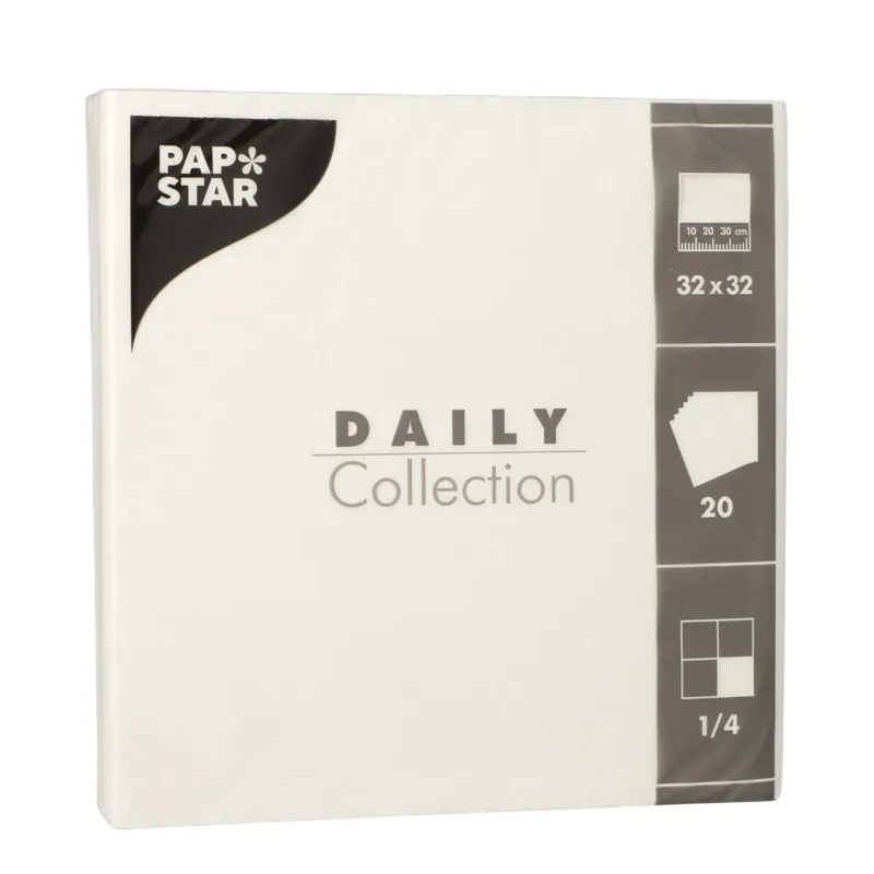 Papstar DAILY Collection Servietten, 32x32 cm, 1/4 Falz, weiß 1 Karton (15 Packungen × 20 Stück)
