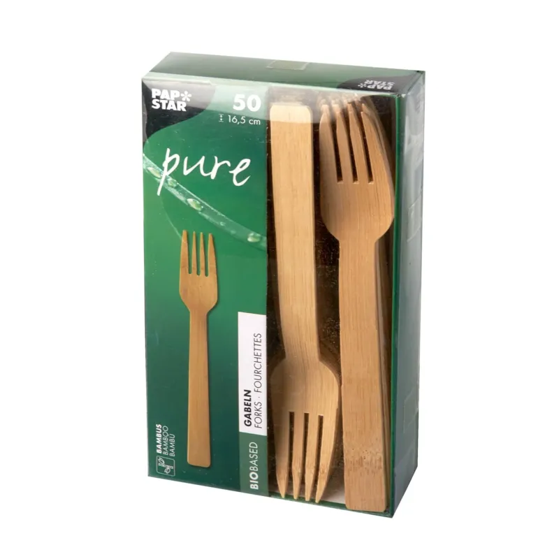 Papstar Pure Bambus Gabeln, 16,5 cm 1 Karton (20 Packungen × 50 Stück)