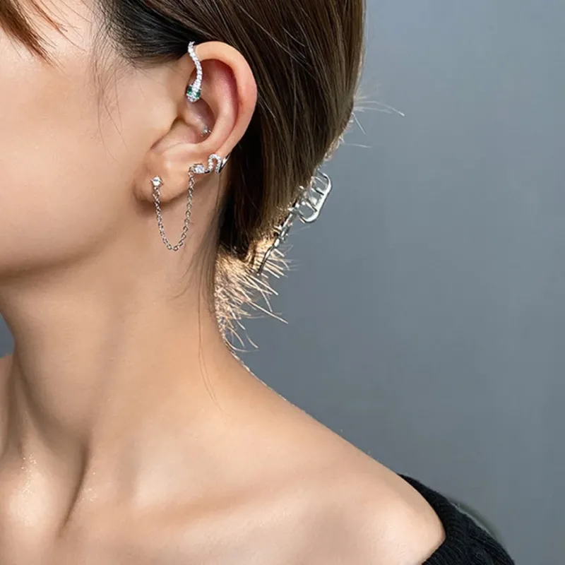 Ear Clip Dangle Snake Hoop Earrings - Image 0