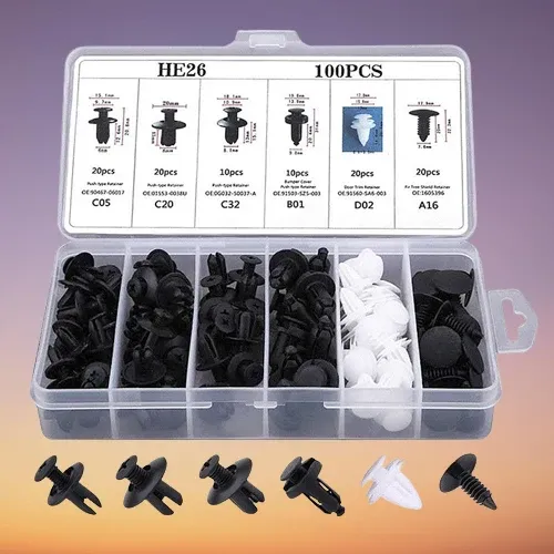 100pcs Auto Fastener Pin Rivet Bumper Car Clip Kit - Image 0