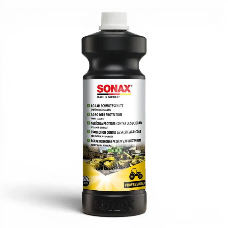 Schwarze Flasche mit SONAX Agrar Schmutzschutz Sprühversiegelung