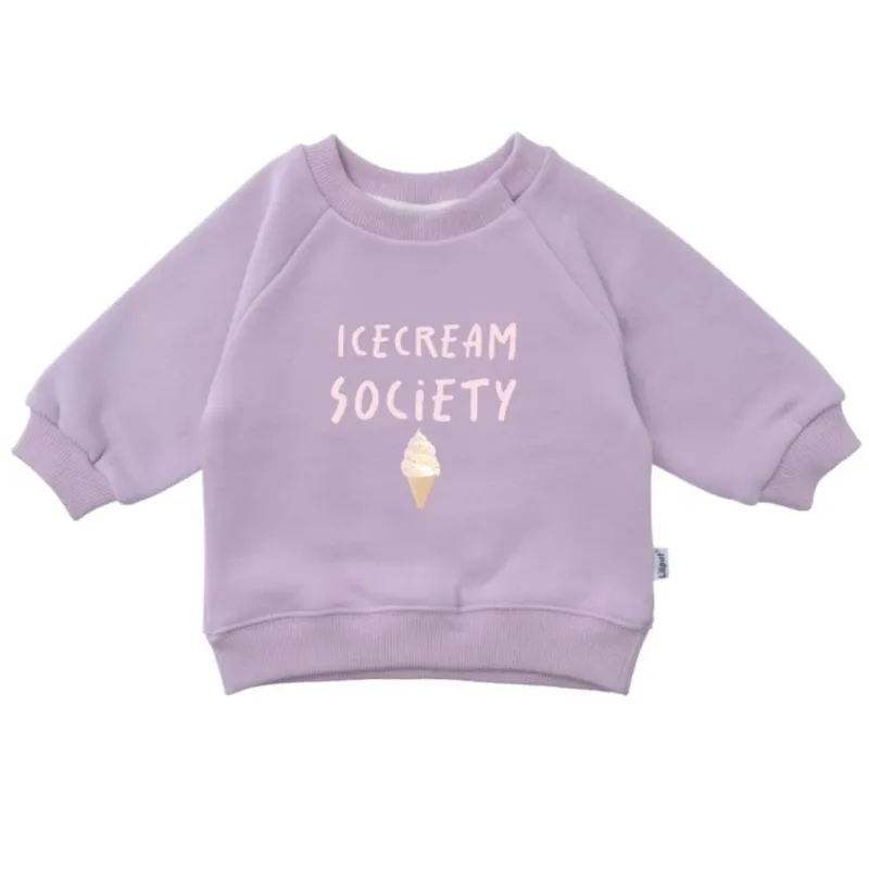 Kinder Sweatshirt mit Print 'Icecream Society' flieder