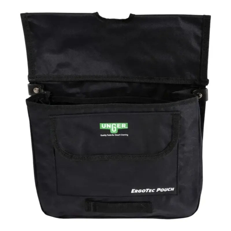 Schwarze unger ergotec tüchertasche bspou aus strapazierfähigem stoff mit grün-weißem branding
