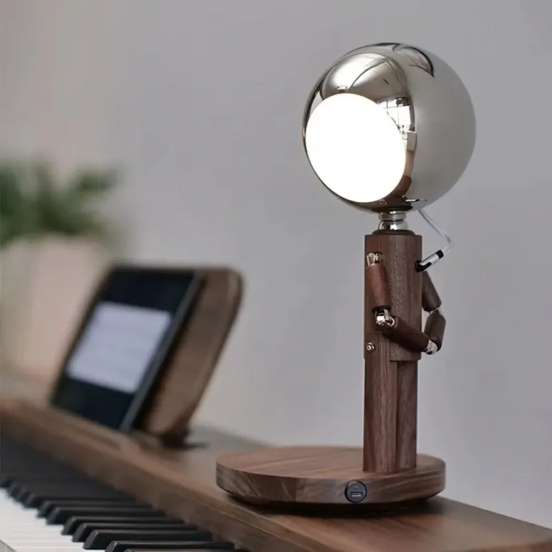 Lunar Robot Astronaut Wooden Table Lamp - Image 0