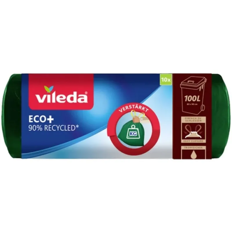 Vileda ECO+ Müllbeutel, 100 Liter, mit Zugband 1 Rolle = 10 Beutel