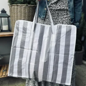 XL strandtaske med Strib - Sort - VIAMAJA.DK