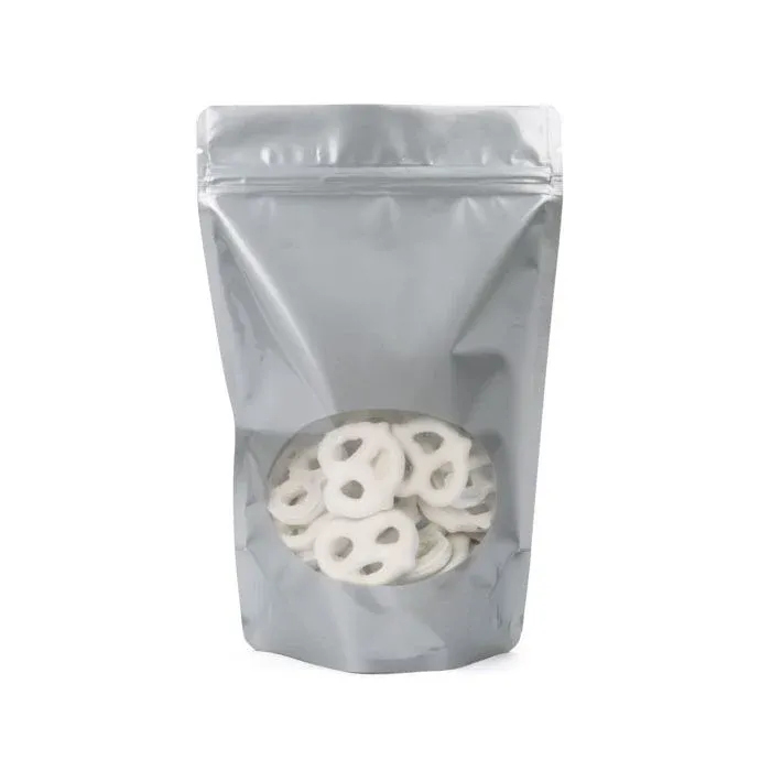 Stand Up Pouches Silver With Oval Window and Hanghole 14,9x8,9x23,2 cm