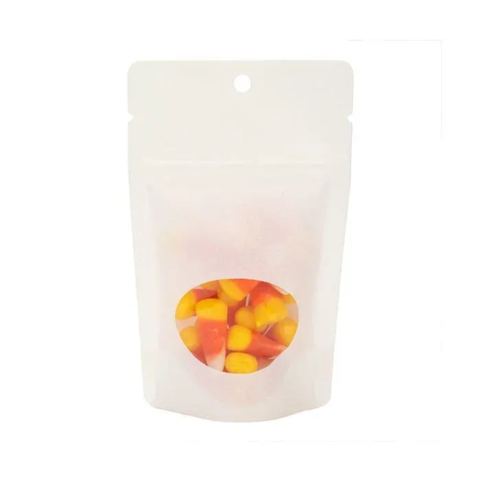 White Kraft Stand Up Zipper Pouch Bag 8 x 5 x 13 cm with Oval Window + Hang Hole