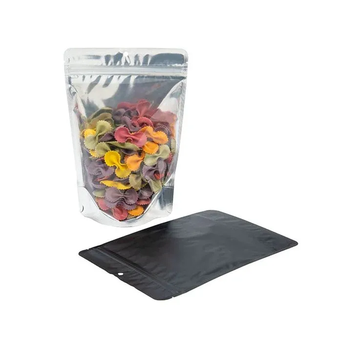 Black Backed Stand Up Zipper Pouch 15 x 9 x 23 cm with Hang Hole